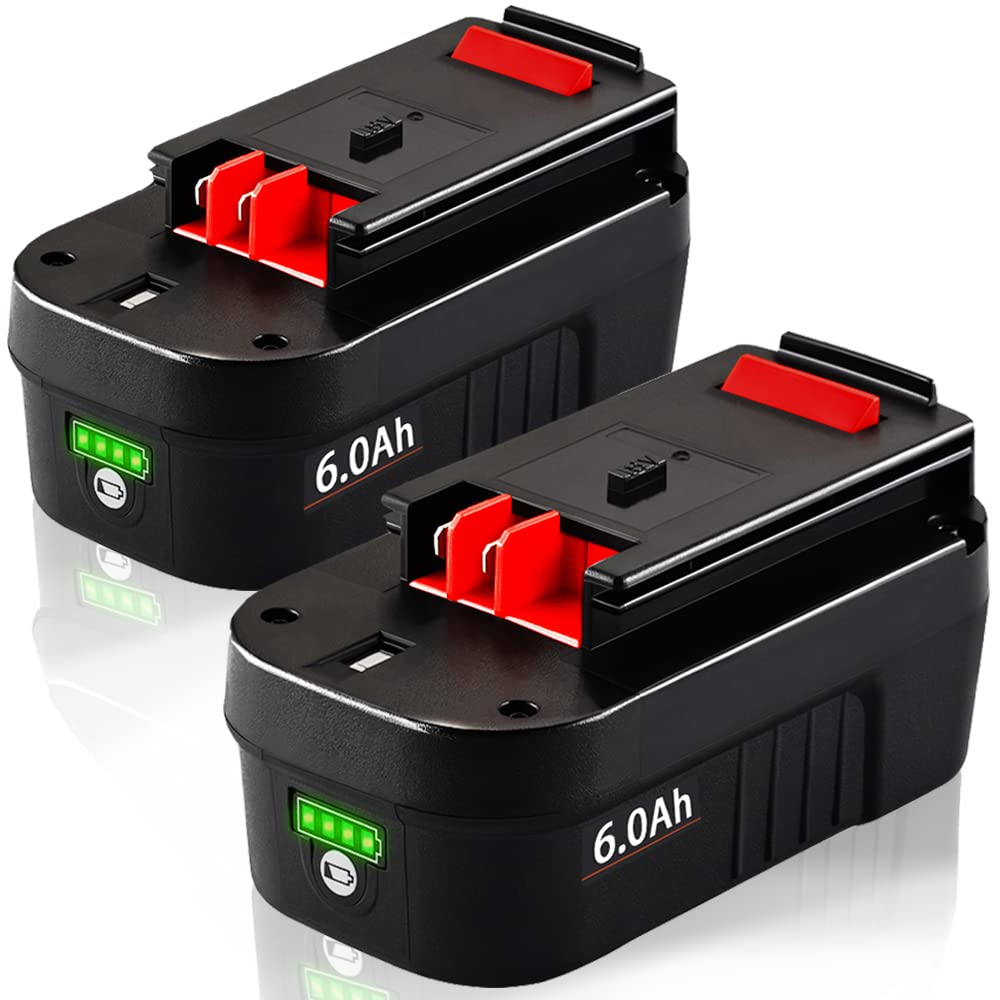 TenHutt 【Lithium-ion 6.0Ah! | NOT Ni-Mh】 2Packs 18V Replace Battery for Black and Decker 18V Battery 6.0Ah HPB18 HPB18-OPE 244760-00 A1718 FS18FL FSB18 Firestorm Cordless Power Tools Lithium  - WoodArtSupply