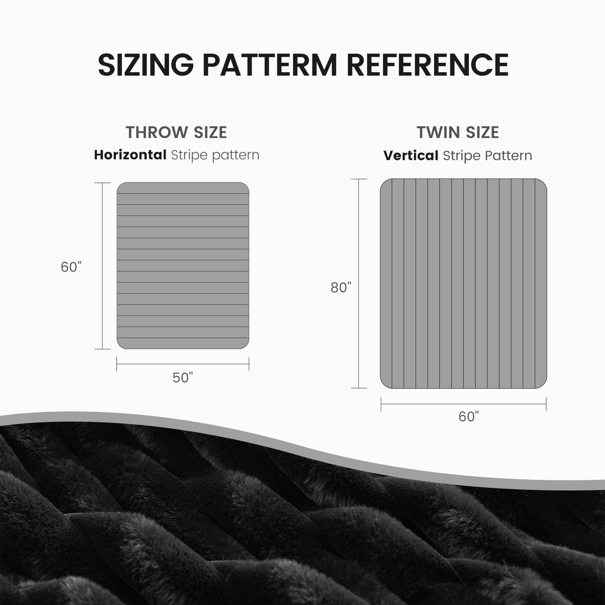 Cozy Bliss Faux Fur Throw Blanket for Couch, Cozy Warm Plush Striped Blanket for Sofa Bedroom Living Room, 50 * 60 Inches Black Cozy Bliss
