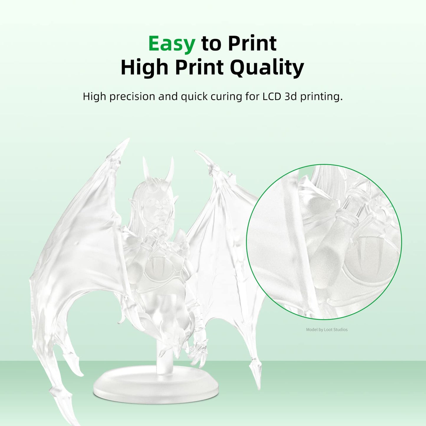 ANYCUBIC 3D Printer Resin with Low Odor and Safety, 405nm UV Plant-Based Rapid Resin with High Precision and Quick Curing for LCD 3D Printing (Clear, 500g)