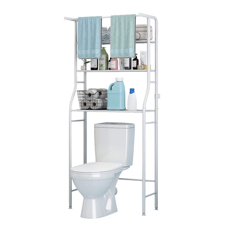 UDEAR 3-Tier Over The Toilet Rack,Bathroom Shelf Space Saver,Corner Stand Storage Organizer Accessories,The Washing Machine,with Hanging Rod,Tower Shelf,White UDEAR