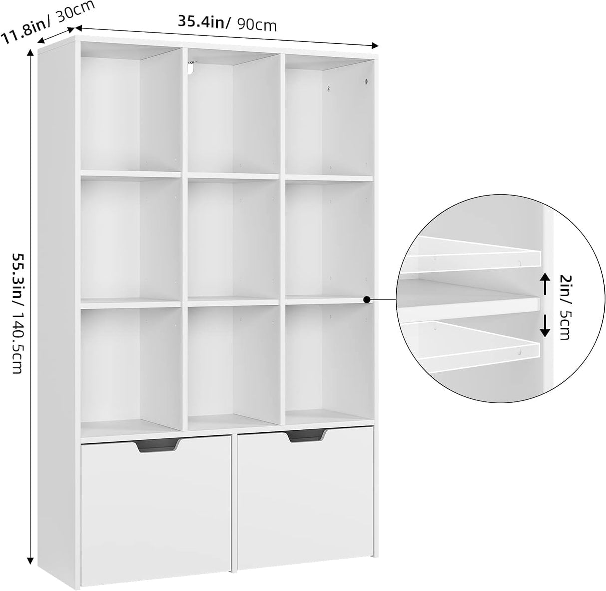 Modern White Bookshelf with Drawers and 9 Cubes by IDEALHOUSE, Versatile Storage Organizer for Home and Office IDEALHOUSE