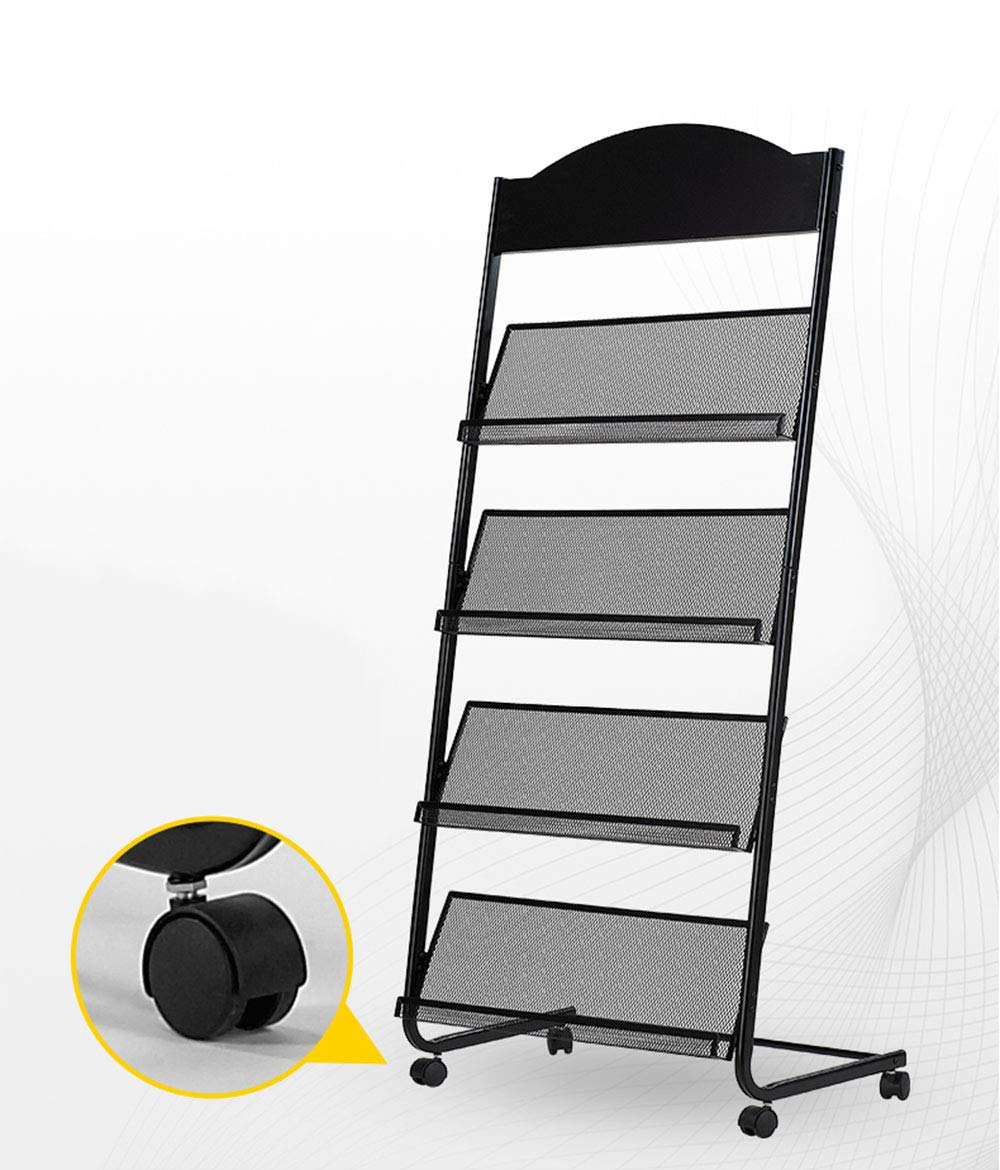 GENMO Floor-Standing Magazine Rack - Display & Store Newspapers, Magazines & Books - Simple Iron (Black) GENMO
