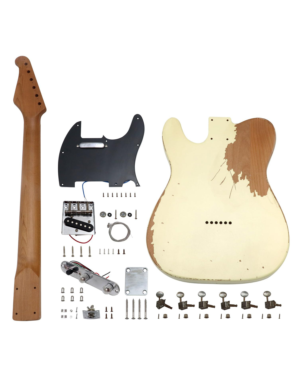 Sunsmile DIY Electric Guitar Kit TL Style Heavy Relic Aged Vintage with Alder Body Roast Maple Neck and Fingerboard S-S 6 String Build Your Own Guitar Relic Cream. sunsmile
