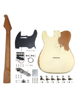Sunsmile DIY Electric Guitar Kit TL Style Heavy Relic Aged Vintage with Alder Body Roast Maple Neck and Fingerboard S-S 6 String Build Your Own Guitar Relic Cream. sunsmile