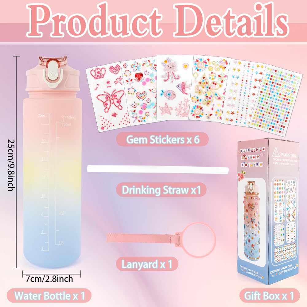 SythorYang Decorate Your Own Water Bottle Kits for Girls Gifts for Girls Age 4-6-8-10 Girl Water Bottle with Gem Stickers Arts and Crafts for Girles 7 8 9 10 Year Old Girl Birthday Christmas Gifts SythorYang
