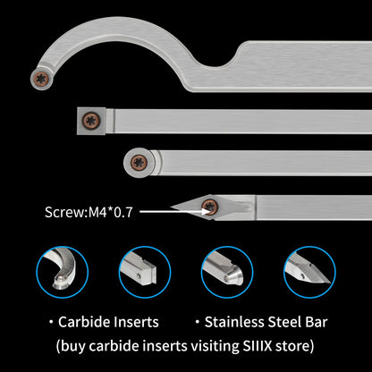 SIIIXS Carbide Tip Wood Lathe Turning Tool set With Bowl sander, Lathe Roughing and Finishing Hollowing Tool Interchangeable Aluminum Alloy Handle with 4pcs Carbide Blade For Woodturning - WoodArtSupply