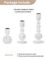 NUPTIO Taper Candle Holders Decor: Set of 3 Wooden Candlestick Holders Mantel Decor - Boho Farmhouse Rustic White NUPTIO