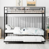 TURRIDU Bunk Bed Twin Over Twin with Trundle, Metal Triple Bunk Beds with 2 Side Ladders, Heavy Duty Bed Frame for Girls Boys Teens Adults, Can be Divided Into 3 Beds, No Box Spring Needed, Black TURRIDU