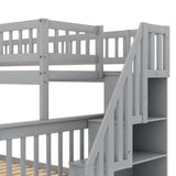 Harper & Bright Designs Twin Over Full Bunk Beds with Trundle, Bunk Beds with Stairs and Storage Shelf,Wood Bunk Beds with Full-Length Guard Rail for Kids, Gray Harper & Bright Designs