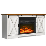 4 EVER WINNER Fireplace TV Stand with 23" Electric Fireplace, Sliding Barn Door, Farmhouse Fireplace Entertainment Center with Adjustable Storage Cabinets, TV Console Table for Living Room, White 4 EVER WINNER