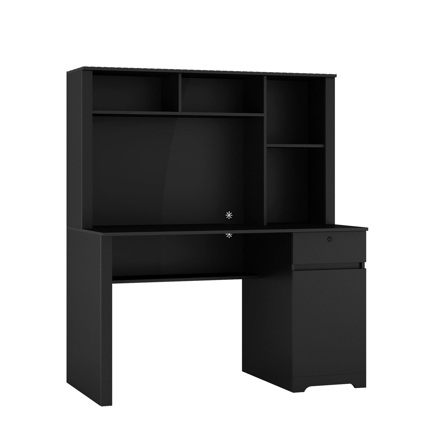 AMNOOI Black Computer Desk with Hutch & Bookshelf - Executive Style Desk with Lockable Drawer and USB Charging Ports - WoodArtSupply