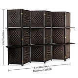 Bonnlo Upgraded Heavy Duty 6FT Tall Rattan Room Divider Screens with Partition Wall 2 Display Shelves, Indoor Folding Screen Dual-Sided Hinges for Home Office (6 Panels) Bonnlo