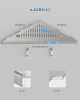 AJOBEND Corner Shower Shelves with Razor Slot & 2 Hooks, 10" Stainless Steel Recessed Triangle Shelf Racks for Bathroom, Grout in Shelf for Tiled Wall, 2 Pack (Holds 15lbs) AJOBEND