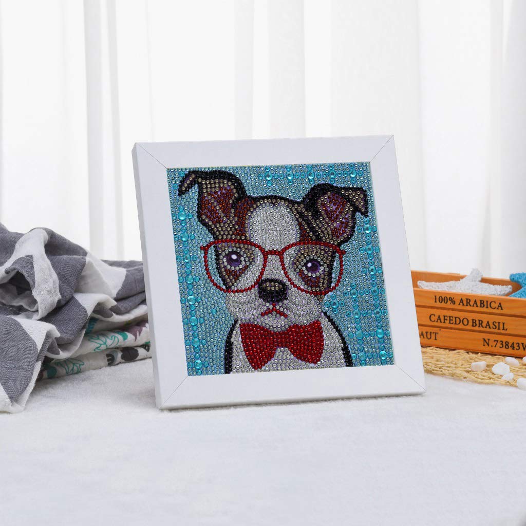 DIY 5d Diamond Painting Kits with White Frame Dog 6X6 inch for Beginners Adults Kids KACASHIP