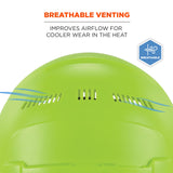 Ergodyne Skullerz 8966 Vented Hard Hat, Lightweight, Cap Style, Adjustable 6-Point Ratchet Suspension, HDPE Shell, Class C, Lime Ergodyne