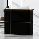 OUTGUAVA Modern Front Desk & Reception Desk with LED Lighting, 50-inch Retail Counter with Power Socket, DIY Stripe for Checkout, Lobby, Salon, Offices - Black OUTGUAVA
