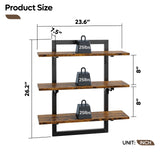 Bestier Floating Shelves for Wall, 24 inch Kitchen Shelves Wall Mounted, 3 Tier Coffee Bar Shelf with Foldable Brackets, Industrial Display Shelf for Bathroom, Living Room, Rustic Brown Bestier