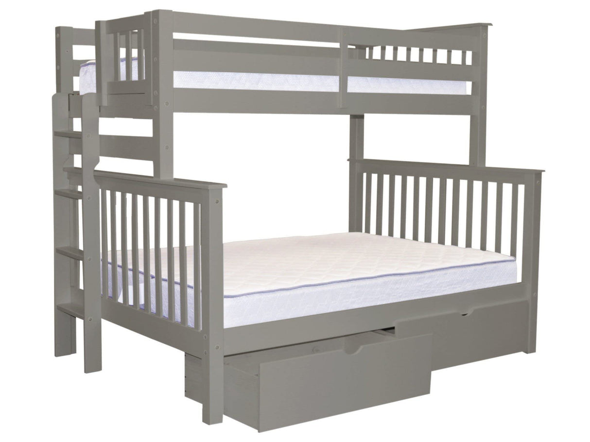 Bedz King Bunk Beds Twin over Full Mission Style with End Ladder and 2 Under Bed Drawers, Gray Bedz King