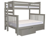 Bedz King Bunk Beds Twin over Full Mission Style with End Ladder and 2 Under Bed Drawers, Gray Bedz King