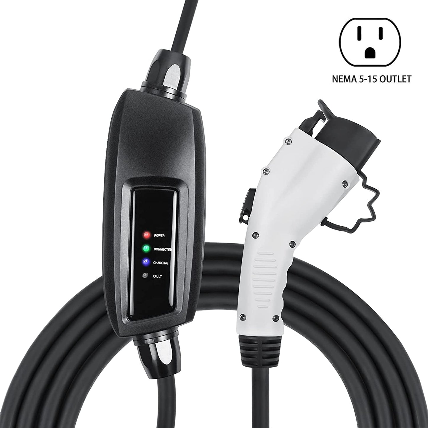 Lectron Electric Vehicle Charger 16 Amp - Level 1 EV Charger (110V) with 21ft Extension Cord & Nema 5-15 Plug Compatible with All J1772 EVs - WoodArtSupply