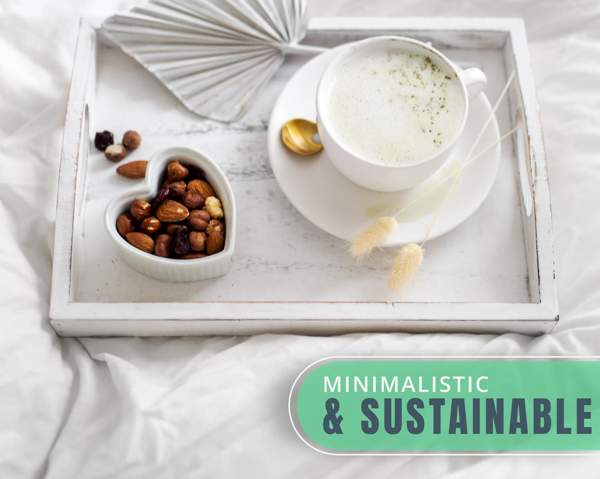 Serving Trays Set of 3 - Ottoman Wood Trays for Entertainment, Food and Décor - Rustic Farmhouse Distressed Wood Finish - Solid White Comfify