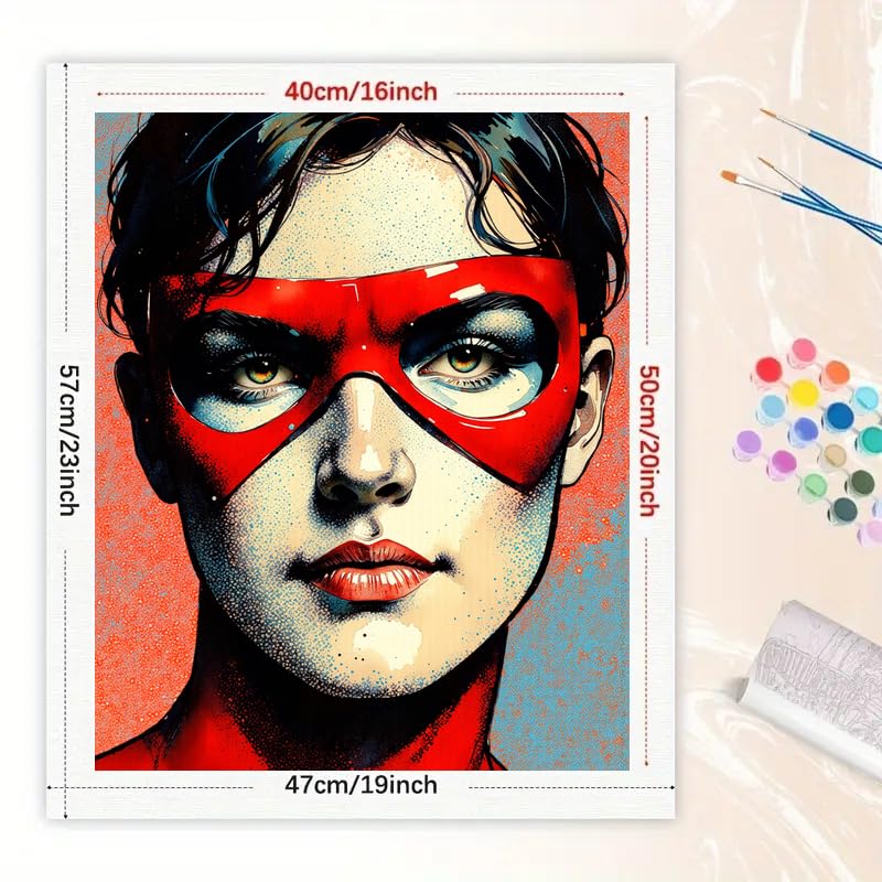 Pop Art-Inspired Paint by Numbers Kit for Adults - DIY Superhero Mask Portrait Painting on Canvas 16x20 Inches, Digital Oil Painting, Suitable for Beginners, Bold Art for Home Decoration or Gifts. TAOPAOLAB