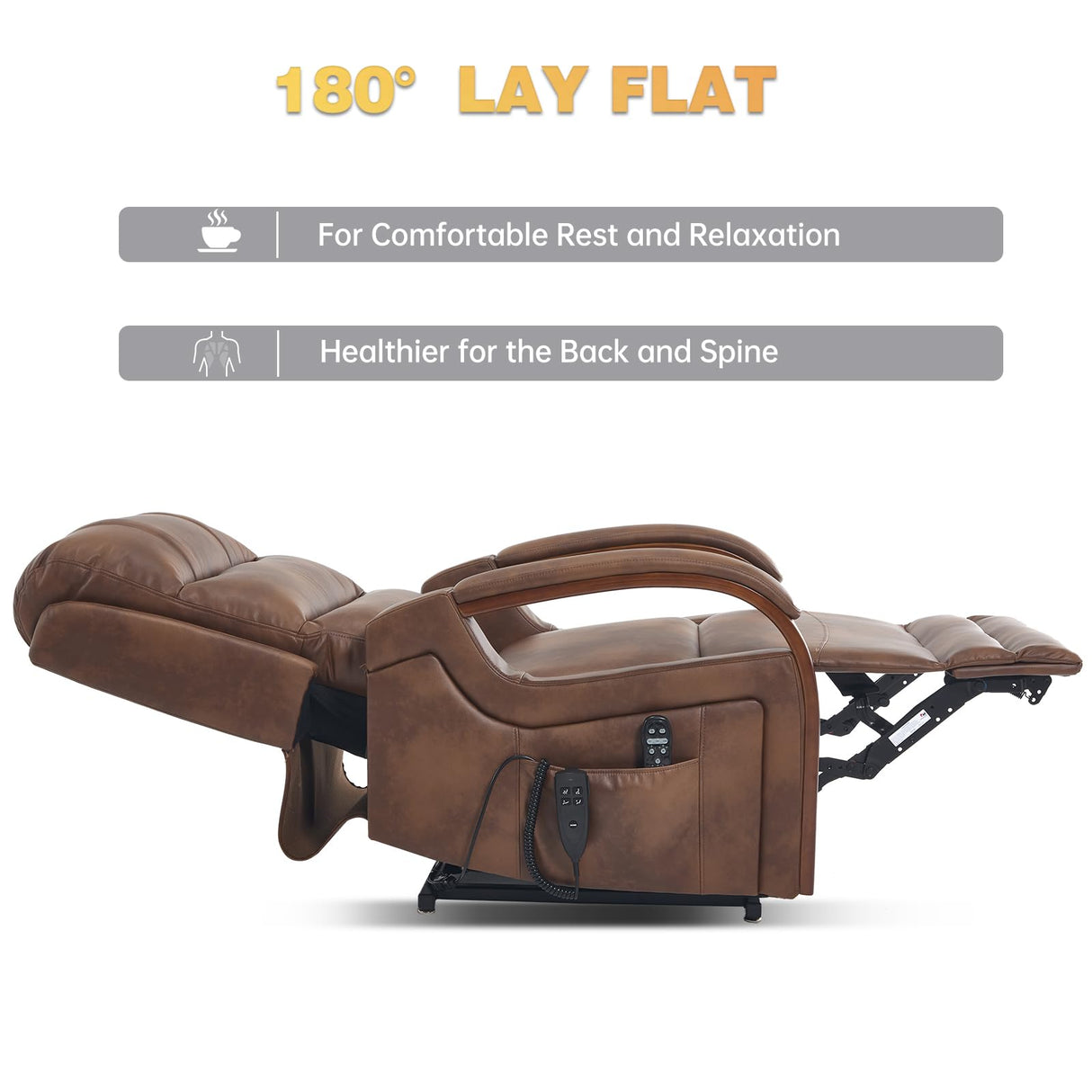 Dual Motor Power Lift Recliner Chair, Lift Chair with Massage and Heat for Elderly, Lay Flat Recliner, Standing Assistance, Infinite Position Reclining, Living Room Chair, Faux Leather, Brown Trustyue