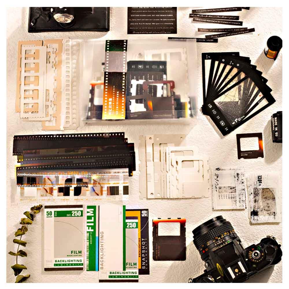 CraftBloom 94PCS Movie Film Scrapbook Paper for Journaling Supplies, Strip Photo Frame for Scrapbooking Kit, Waterproof PET Washi Quote Stickers for Bullet Junk Journal Collage Planner DIY Craft CraftBloom