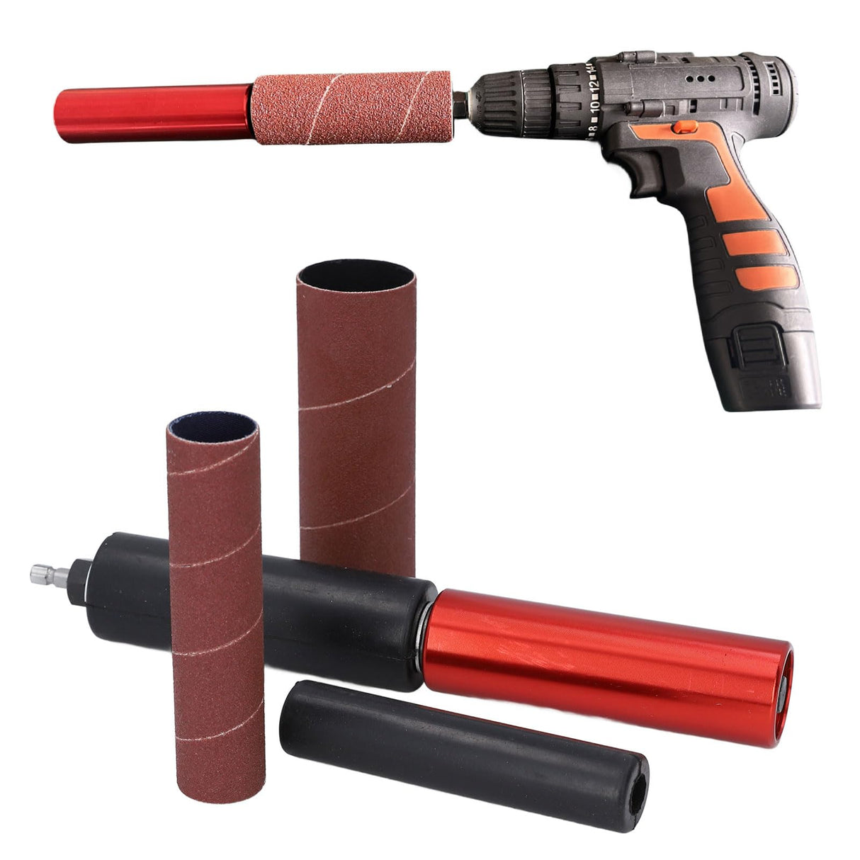 Spindle Sander Adapter, Aluminum Alloy Drill Sanding Mandrel Kit for Wood Metal, Universal Size, Easy to Install, with Rubber Sanding Drum Kit and Asixxsix