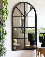 OGCAU Arched Wall Mounted Mirror, 24"x42" Farmhouse Window Mirror with Iron Frame, Wall Decor for Bedroom, Entryway, Living Room (Black) OGCAU