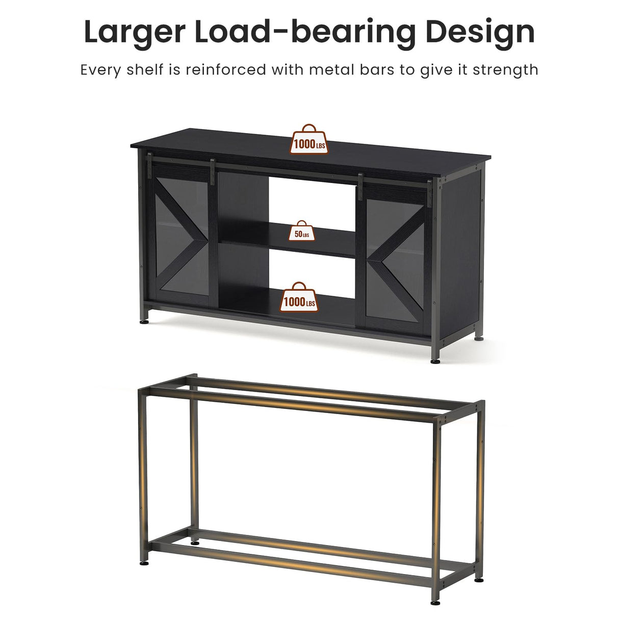 Tatub 75-90 Gallon Fish Tank Stand with Cabinet, Heavy Duty Metal Large Aquarium Stand for Accessories Storage, Reptile Tank Turtle Terrariums Table, 1000+ LBS Capacity, 58.9"x19.7"x32.6" H, New Black Tatub