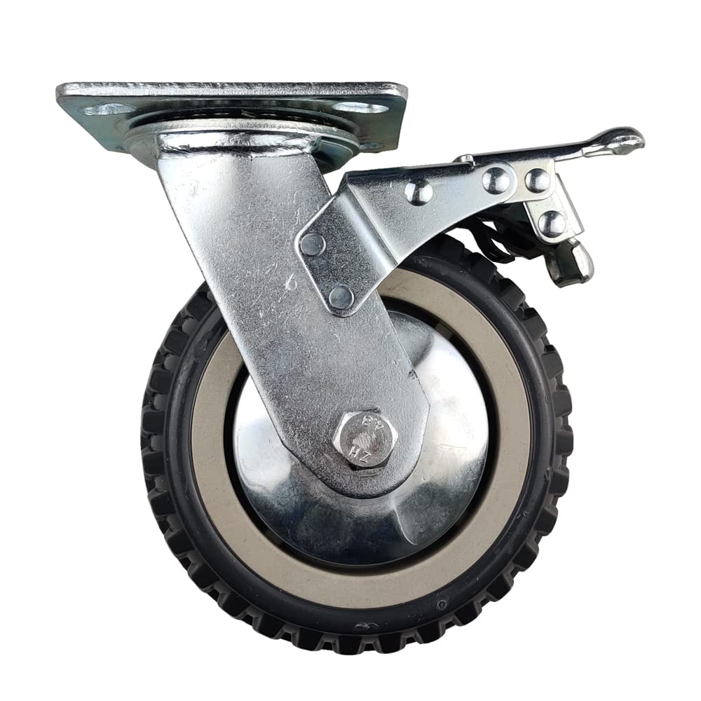 KUNMIN Set of 4 Heavy Duty Casters, 6 inch Polyurethane Ball Bearing Heavy Duty Castor, 2 Fixed Wheels & 2 Lockable Wheels, 6 inch Casters Wheel KUANMIN