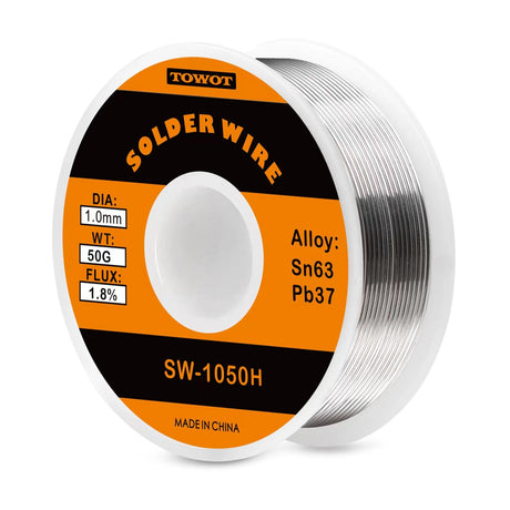 TOWOT 63-37 High Purity Tin Lead Rosin Core Solder Wire for Electrical Soldering, Content 1.8% Solder flux (1.0mm, 50g) TOWOT