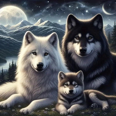JFYHAB Wolf Diamond Painting Kits for Adults Beginners, Wolf Family Diamond Art Kits for Adults, Moon Wolf DIY 5D Full Drill Crystal Gem Art Diamond Dots for Gifts Home Wall Decor 12x12 inch