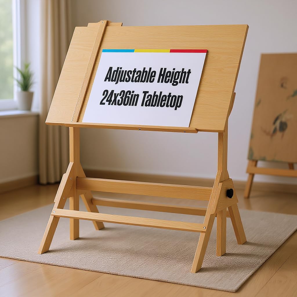 Houseables Portable Drafting Table, Artist Table, Drafting Desk, Artist Desk, Architect, Painting, Blueprint, Blue Print, Plan, Drawing, Art, Architectural, Adults, Dibujo, Wood, Adjustable, 36" x 24" Houseables