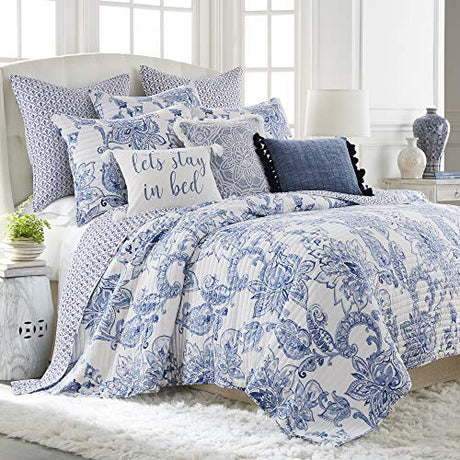 Levtex Home - Bennett Quilt Set - King/Cal King Quilt with Two King Pillow Shams - Floral Paisley - Blue and White - 106x92in and Pillow Sham Size 36x20in - Reversible - Cotton Levtex Home