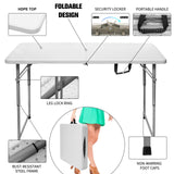 Byliable Folding Table 4 Foot Portable Heavy Duty Plastic Fold-in-Half Utility Table Small Indoor Outdoor Adjustable Height Folding Table with Carrying Handle, Camping and Party,White Byliable