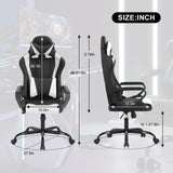 High Back Gaming Chair PC Computer Chair Office Chair for Adult Teen Kids, Ergonomic PU Leather Game Chair w/Lumbar Support Headrest Adjustable Rolling Swivel Desk Chair, White Dkeli