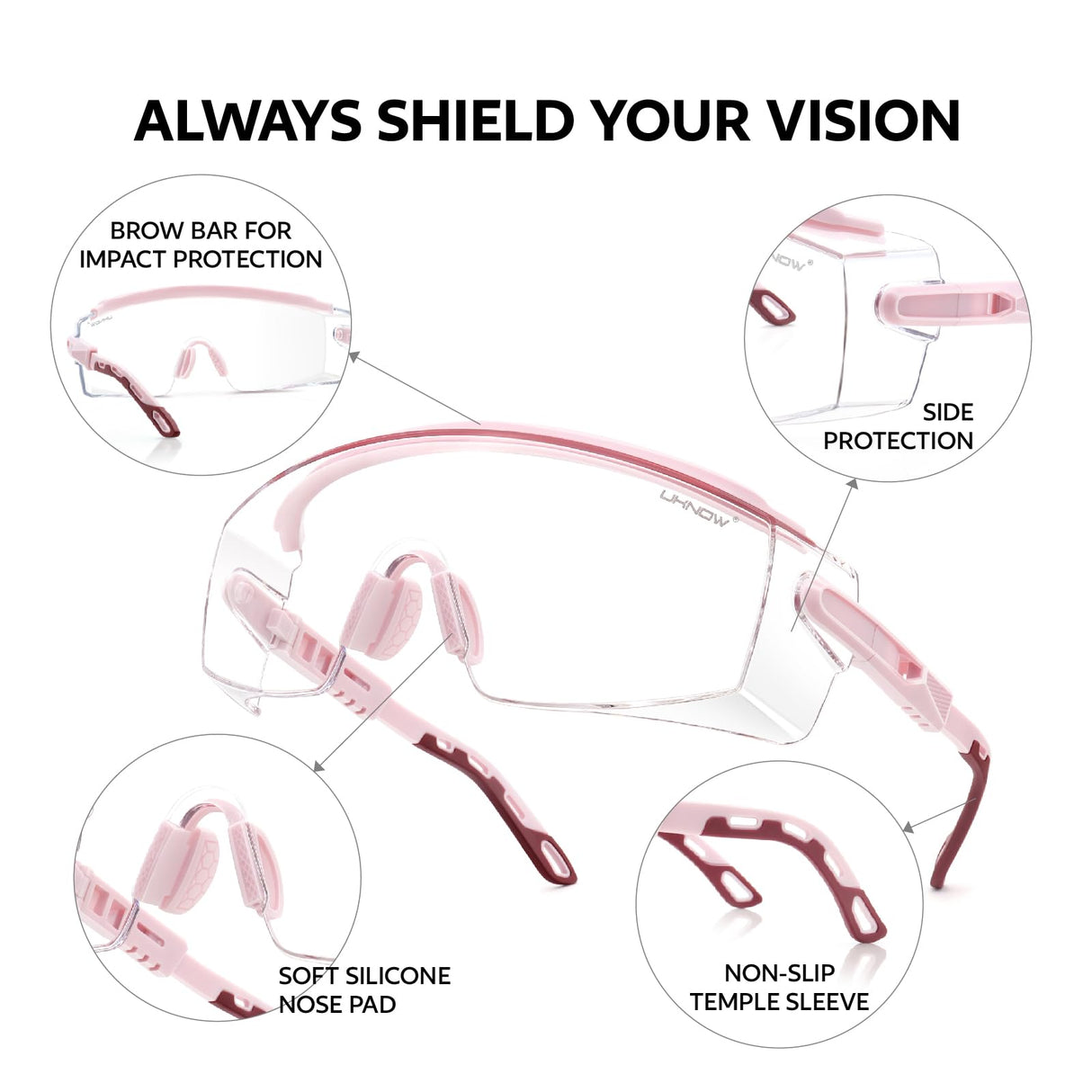 UKNOW Safety Glasses Over Eyeglasses, Anti Fog Safety Goggles ANSI Z87.1, Adjustable Protective Eyewear UKNOW