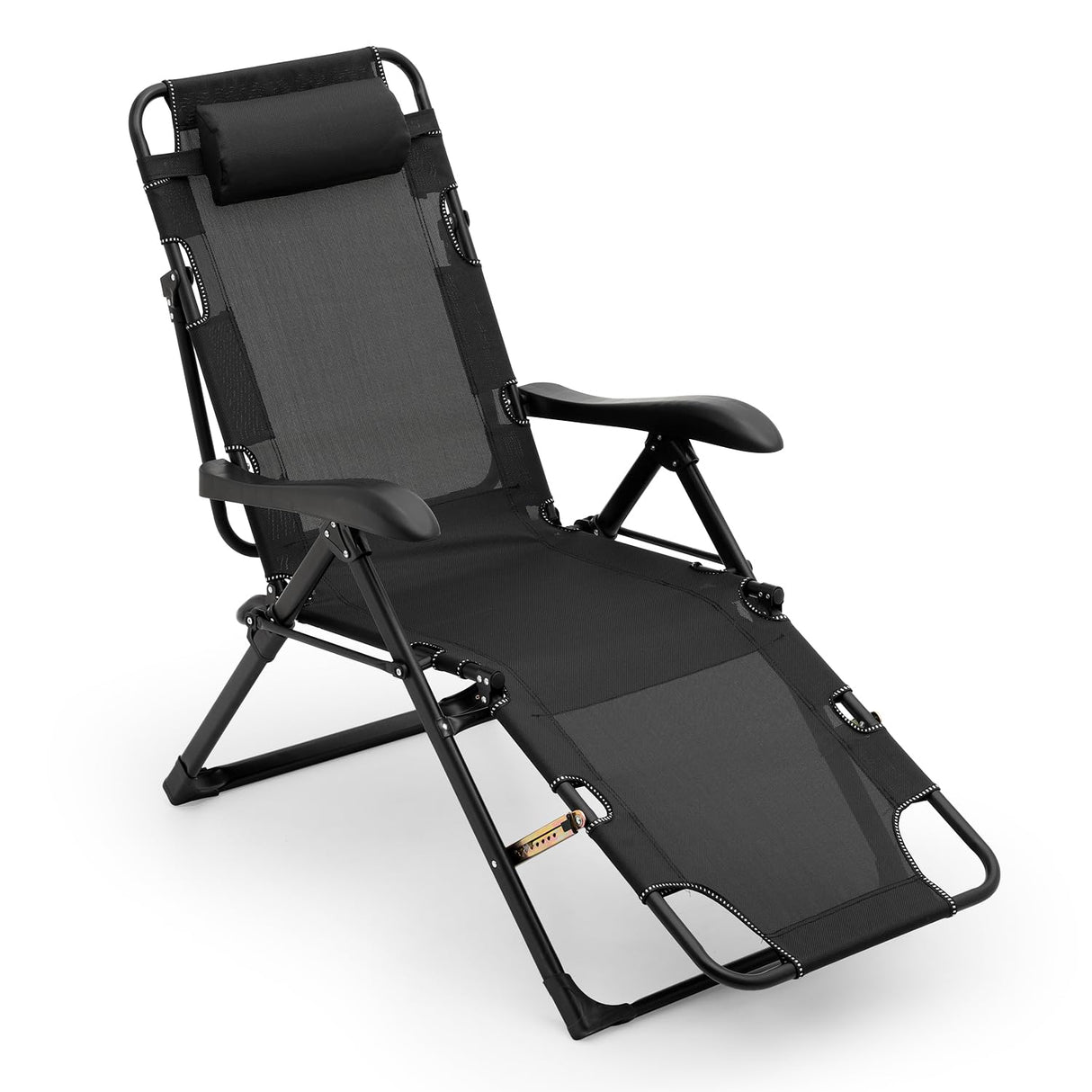 Athena Collection Zero Gravity Outdoor Lounge Chair Recliner, 27" Width Reclining Pool Lounge Lawn Chairs with Headrest and Curved Armrest, Outdoor Chaise for Beach Patio Backyard Outside, Black Athena Collection
