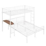 Merax Twin Over Full Metal Bunk Bed Frame, Loft Platform with Desk, Mattress Foundation with Steel Slat for Bedroom, Metallic White Merax