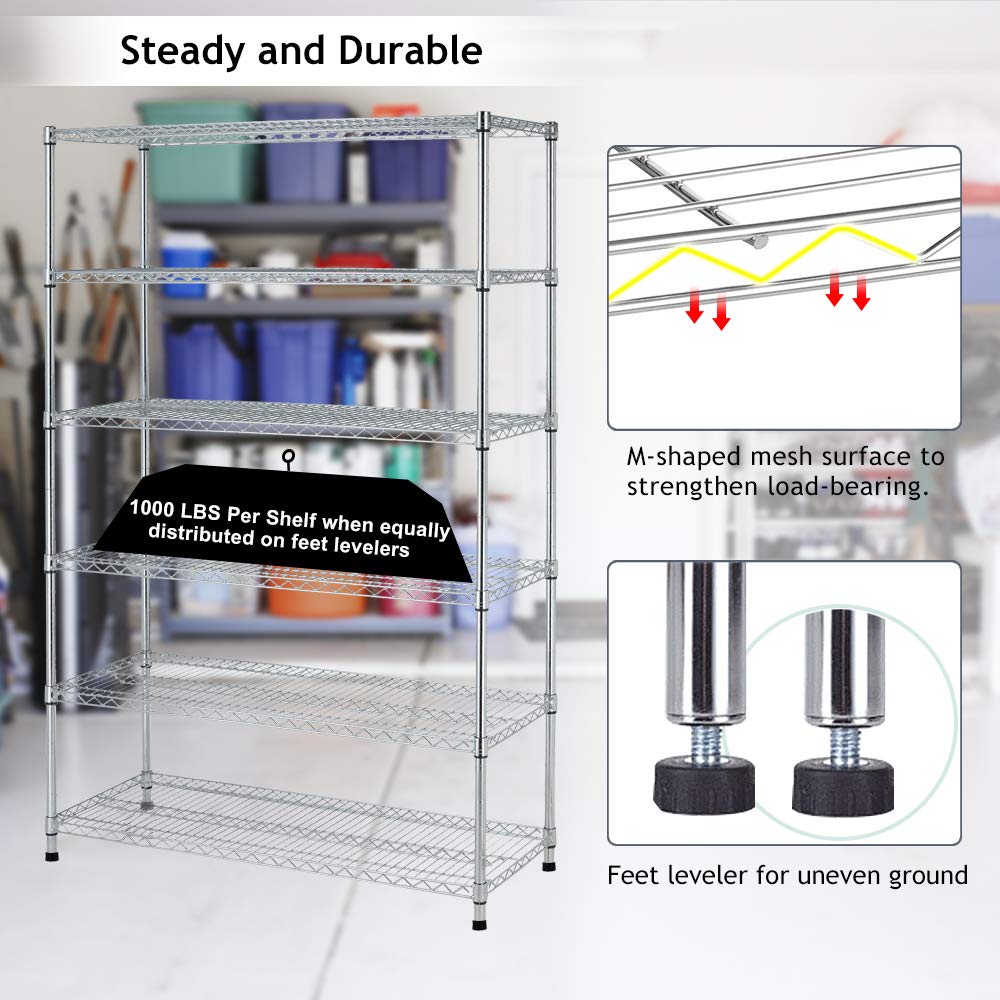 Storage Shelves Wire Shelving Unit Garage Shelving with Wheels Heavy Duty NSF Height Adjustable Steel Commercial Grade Metal Shelving with Castors, 6000 Weight Capacity, for Kitchen Basement Pantry Dkeli