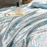 TodaFre Blue Duvet Cover Queen Size Set, 3 Pieces Lightweight Satin Bedding Set - 1 Cashew Printed Duvet Cover 90x90 Inches with Zipper Closure, 2 Pillowcases TodaFre