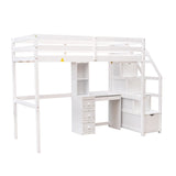 Harper & Bright Designs Twin Loft Bed with Stairs, Desk, Shelves, and Storage Drawers in White Harper & Bright Designs