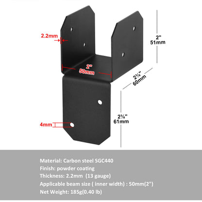 8PCS Black Joist Anchor Connector, Inner Width 2 Inch (50mm), Truss to Beam Connector Roof Tie Header Hanger, Post Caps Tie Bracket for Wood House Light Steel Frame, Thickness 2.2mm(13 Gauge)