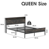 Halitaa Bed Frame Queen Size with Charging Station, Platform Metal Bed with Headboard & Led Light, Farmhouse Storage Bed for Bedroom, No Box Spring Needed Halitaa