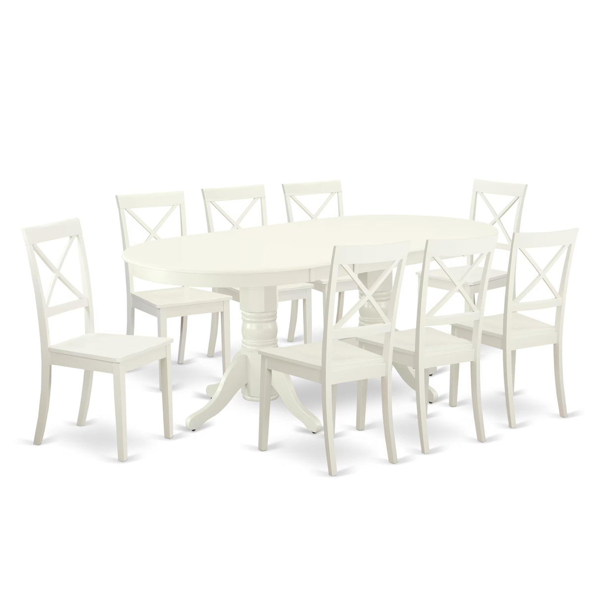 East West Furniture VABO9-LWH-W 9 Piece Modern Dining Table Set Includes an Oval Wooden Table with Butterfly Leaf and 8 Kitchen Dining Chairs, 40x76 Inch, Linen White East West Furniture