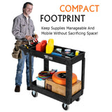 TUFFIOM Plastic Service Utility Cart with Wheels, 550lbs Capacity Heavy Duty Tub Storage Cart W/Deep Shelves, Multipurpose Rolling 2-Tier Mobile TUFFIOM