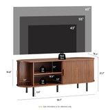 TV Stand with Power Outlet, Mid-Century Modern Television Stand, Media Console with Sliding Doors, Entertainment Center for TVs up to 60 Inch, Adjustable Shelves, Walnut ComfyCorner