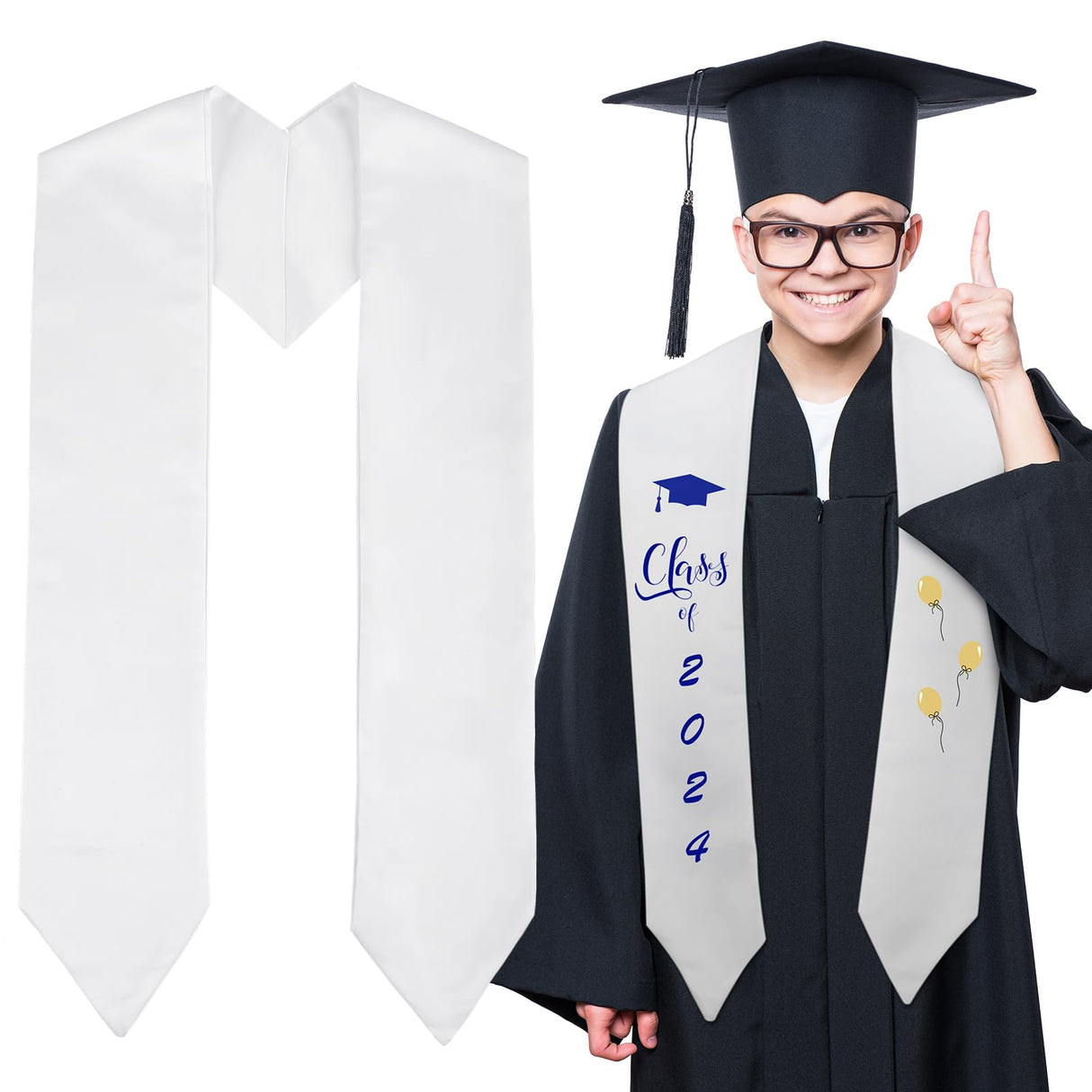 Coume 2024 Sublimation Graduation Stole Sash Blank Plain Graduation Sash Unisex Adult Graduation Party Stole(White) Coume